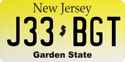 NJ license plate J33BGT