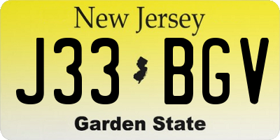 NJ license plate J33BGV