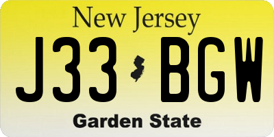 NJ license plate J33BGW