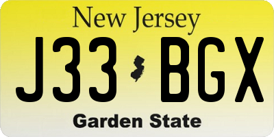 NJ license plate J33BGX