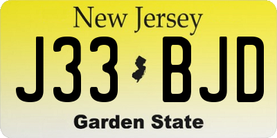 NJ license plate J33BJD