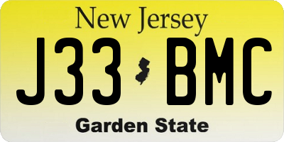 NJ license plate J33BMC