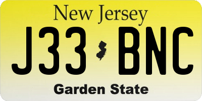 NJ license plate J33BNC