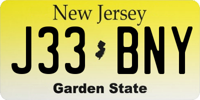 NJ license plate J33BNY