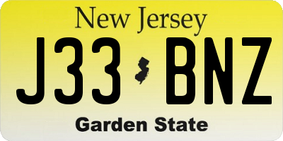 NJ license plate J33BNZ