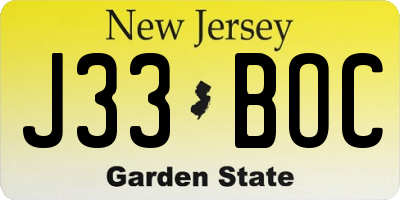 NJ license plate J33BOC