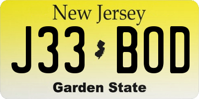 NJ license plate J33BOD