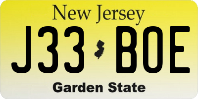 NJ license plate J33BOE
