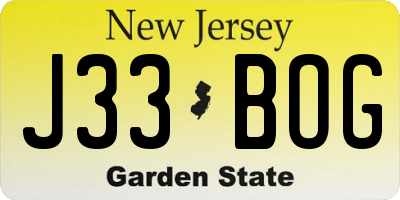 NJ license plate J33BOG