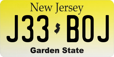 NJ license plate J33BOJ