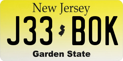 NJ license plate J33BOK