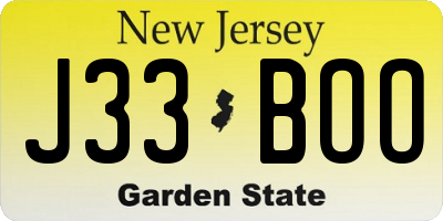 NJ license plate J33BOO