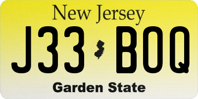 NJ license plate J33BOQ
