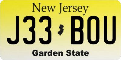 NJ license plate J33BOU