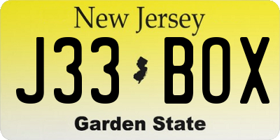 NJ license plate J33BOX