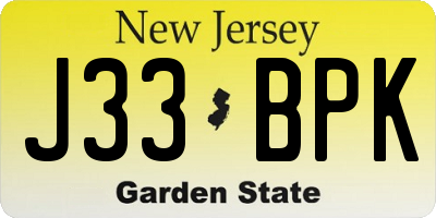 NJ license plate J33BPK