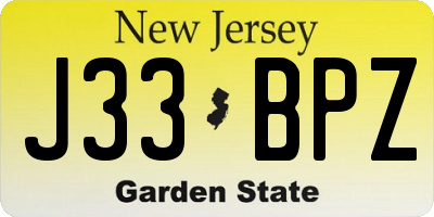 NJ license plate J33BPZ