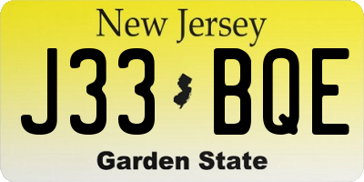 NJ license plate J33BQE
