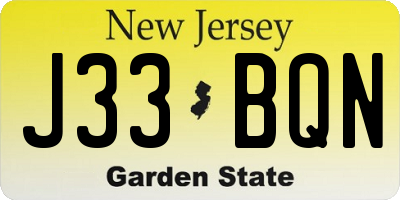 NJ license plate J33BQN