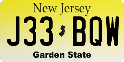 NJ license plate J33BQW