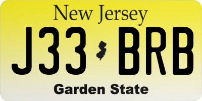NJ license plate J33BRB
