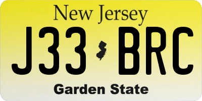 NJ license plate J33BRC