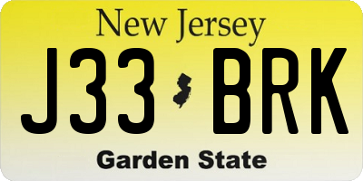 NJ license plate J33BRK