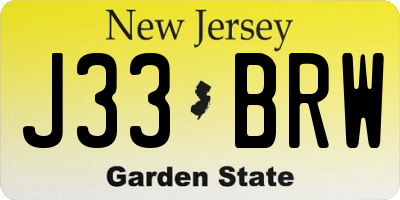 NJ license plate J33BRW