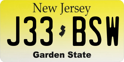 NJ license plate J33BSW
