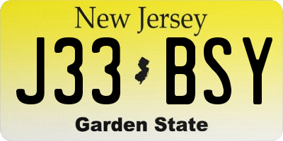 NJ license plate J33BSY