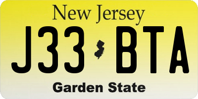 NJ license plate J33BTA