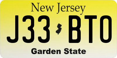 NJ license plate J33BTO