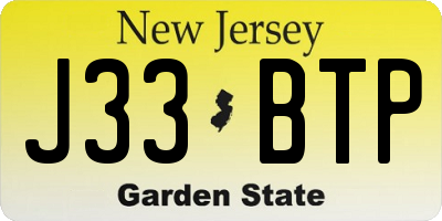 NJ license plate J33BTP