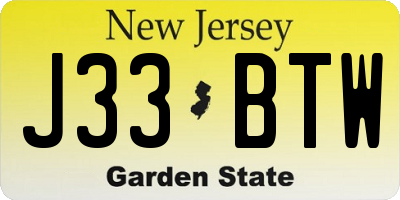 NJ license plate J33BTW