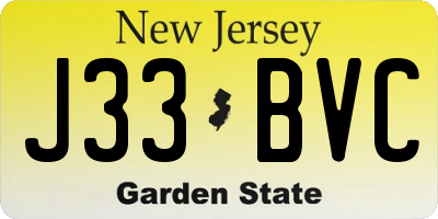 NJ license plate J33BVC