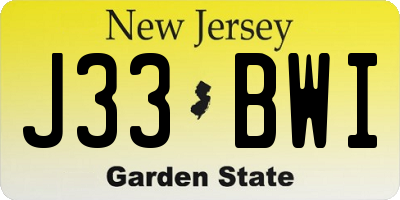 NJ license plate J33BWI