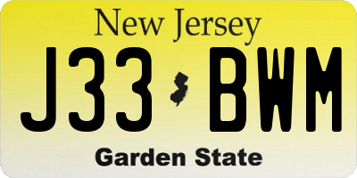 NJ license plate J33BWM