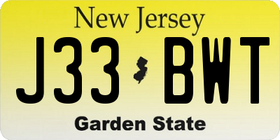 NJ license plate J33BWT