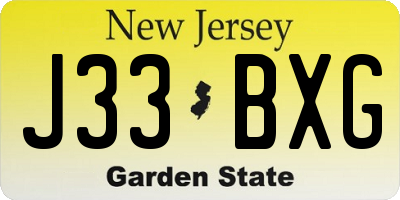 NJ license plate J33BXG