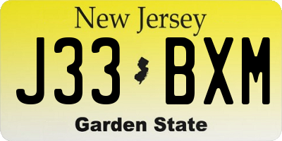 NJ license plate J33BXM