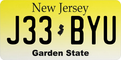 NJ license plate J33BYU