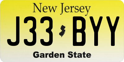 NJ license plate J33BYY
