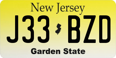 NJ license plate J33BZD