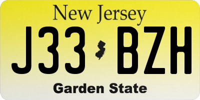 NJ license plate J33BZH