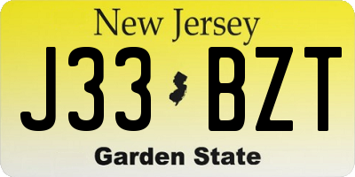 NJ license plate J33BZT