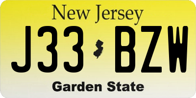 NJ license plate J33BZW