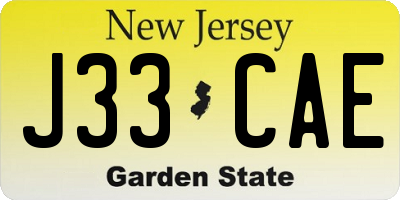 NJ license plate J33CAE