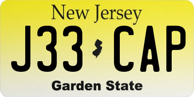 NJ license plate J33CAP