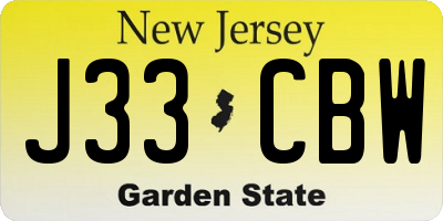 NJ license plate J33CBW