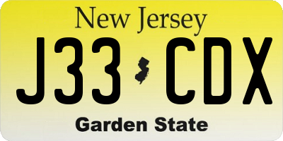 NJ license plate J33CDX